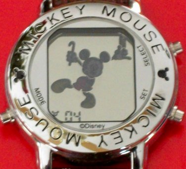 New! Disney Silver Funamation Mickey Mouse Watch! Animated! Neat! HTF!