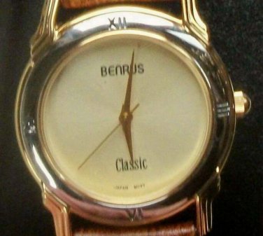 Brand-New Unisex Two-Tone Benrus Watch! Stunning! Leather Band! Retired!