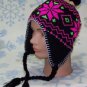 Neon Snowflake Winter Ear Flap Ski Hat,Beanie,Earflap,Stocking,Cap,# 338 Pink