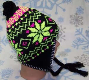 Neon Snowflake Winter Ear Flap Ski Hat,Beanie,Earflap,Stocking,Cap,# 338 Yellow