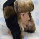 Russian/Aviator Winter Ear Flap Rib Hat,Ski,Beanie,Trooper,Cap,# 118 Black/Brown