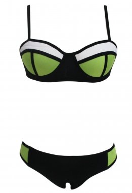 Neoprene 2-pc Swimsuit black/green/white XL