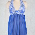Plus Size Lace Applique Babydoll Set blue