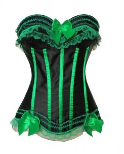 Lace Trim Satin Corset black/green L