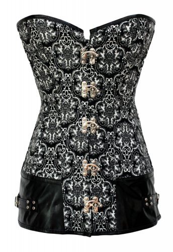 Vintage Print Corset with Leatherette Decor 1xl/2xl