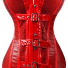 Glossy PVC Vinyl Buckles Corset red M