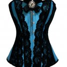 Gothic Eyelash Taffeta Corset blue/black L
