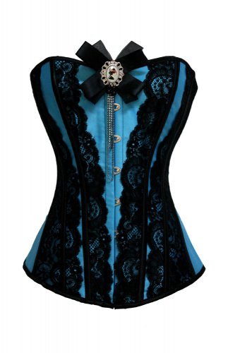 Gothic Eyelash Taffeta Corset blue/black L