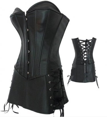 Leatherette Corset /Thong/Skirt black L