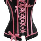 Pleat Trim Lace-up Corset black/pink L