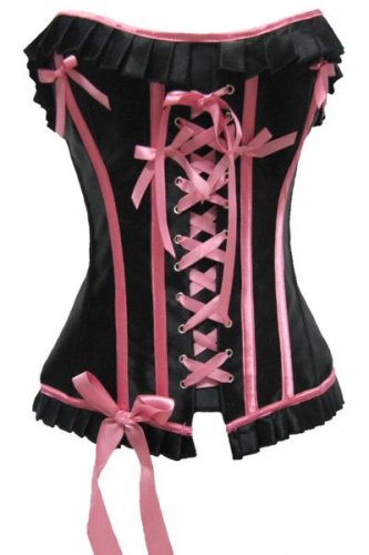 Pleat Trim Lace-up Corset black/pink L