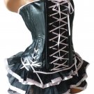 Lace-Up Front Leatherette Corset & Skirt black/pink XL