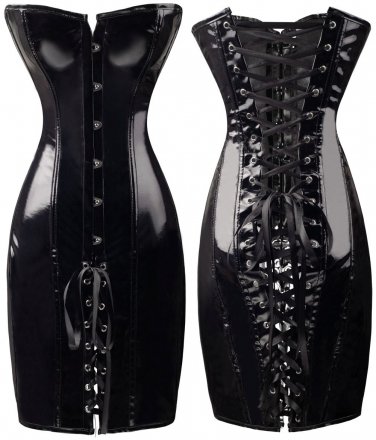 Black Patent Fetish PVC Corset Dress 1xl/2xl