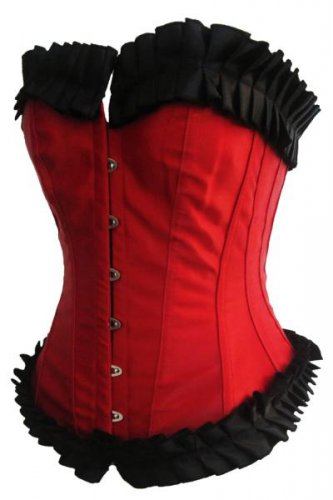 Large Pleat Trim Taffeta Corset red/black 1xl/2xl