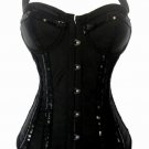 Sequin Panels Satin U/W Halter Corset black 1xl/2xl