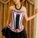 Dotted Trim Satin Corset & Skirt pink/black 1xl/2xl