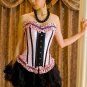 Dotted Trim Satin Corset & Skirt pink/black 1xl/2xl