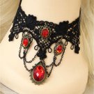 Punk Goth Lace Necklace with Ruby Gemstones