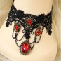 Punk Goth Lace Necklace with Ruby Gemstones