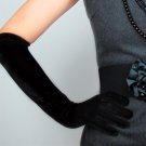 Black Velvet Elbow Length Gloves One Size