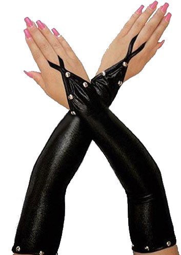 Studded Wetlook Lame Gloves black One Size