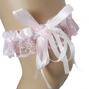 Satin and Lace Garter pink One Size