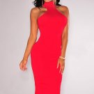 Red Mock Neck Key-Hole Back Dress One Size