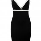 Contrast Trim Slim Midi Dress black/white One Size