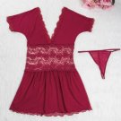 V-Neck Mesh and Lace Babydoll red 1xl/2xl