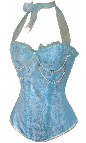 Damask Halter Corset w.Bead Chains XL