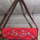 Hemp Red and turquoise beaded Handbag