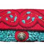 Hemp Red and turquoise beaded Handbag