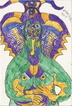 Signed Ink Drawing by Visionary Barry Paul: Alien outsider Art Brut #1