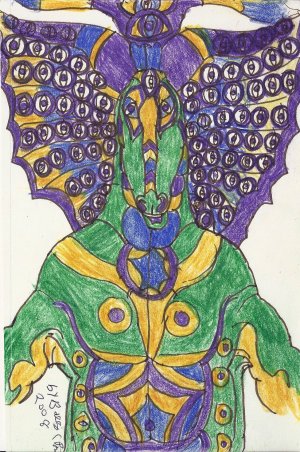 Signed Ink Drawing by Visionary Barry Paul: Alien outsider Art Brut #2