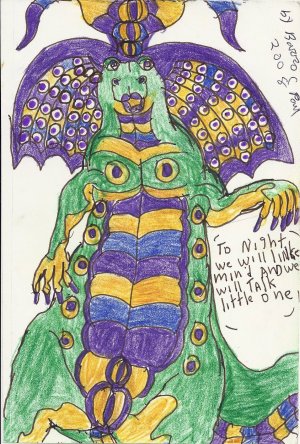 Signed Ink Drawing by Visionary Barry Paul: Alien outsider Art Brut #6