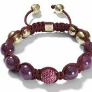 New 10MM Red CZ Crystal Disco Balls Charm Golden Macrame Bracelet-CP025