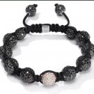 New Black and White CZ Crystal Disco Balls Charm Silver  Bracelet-CP073
