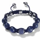 New 10MM Blue CZ Crystal Disco Balls Charm Silver Macrame  Bracelet-CP026