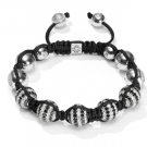 10MM European New Black Crystal Hip Hop Disco Balls Macrame Bracelet Charm Beads-CP055