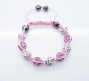 Hot Sell 10MM Disco Magnetite Ball Beads Macrame 9  Crystal Bracelet PL088