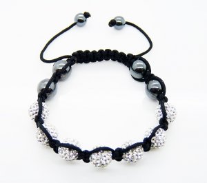 Hot Sell 10MM Disco Magnetite Ball Beads Macrame 7Crystal  Bracelet PL093