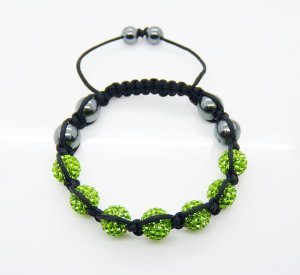 Hot Sell 10MM Disco Magnetite Ball Beads Macrame 7  Crystal  Bracelet PL096