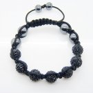 Hot Sell 10MM Disco Magnetite Ball Beads Macrame 7  Crystal  Bracelet PL098