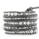 Hot  Sell   Pearls Ball 5 couture Handmad wrap bracelet with 925 Silver button CL-074