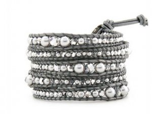 Hot  Sell   Pearls Ball 5 couture Handmad wrap bracelet with 925 Silver button CL-074