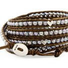 Hot  Sell  pearl silver heart beads 5 wrap bracelet 925s clasp CL-232