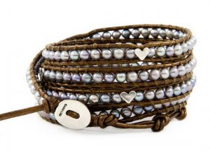 Hot  Sell  pearl silver heart beads 5 wrap bracelet 925s clasp CL-232