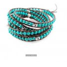 Hot  Sell  pturquoise skeleton head beads 5 wrap bracelet 925s clasp CL-122