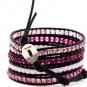 Hot  Sell  Crystal beads with jade Handmade on Black leather 5 wrap bracelet CL-108