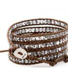 Hot  Sell  crystal beads Handmade on Brown leather 5 wrap bracelet CL-115